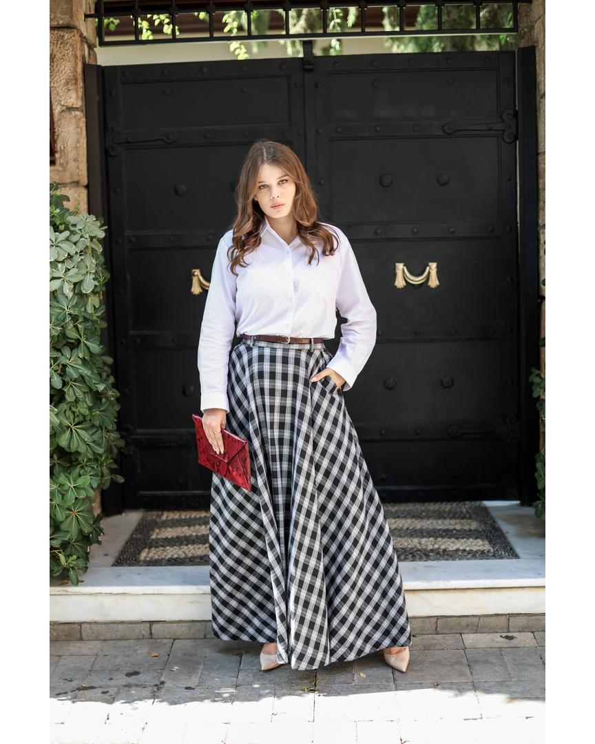 Pakistan Long Skirt Design For Girl Black Checkered Skirt Cotton