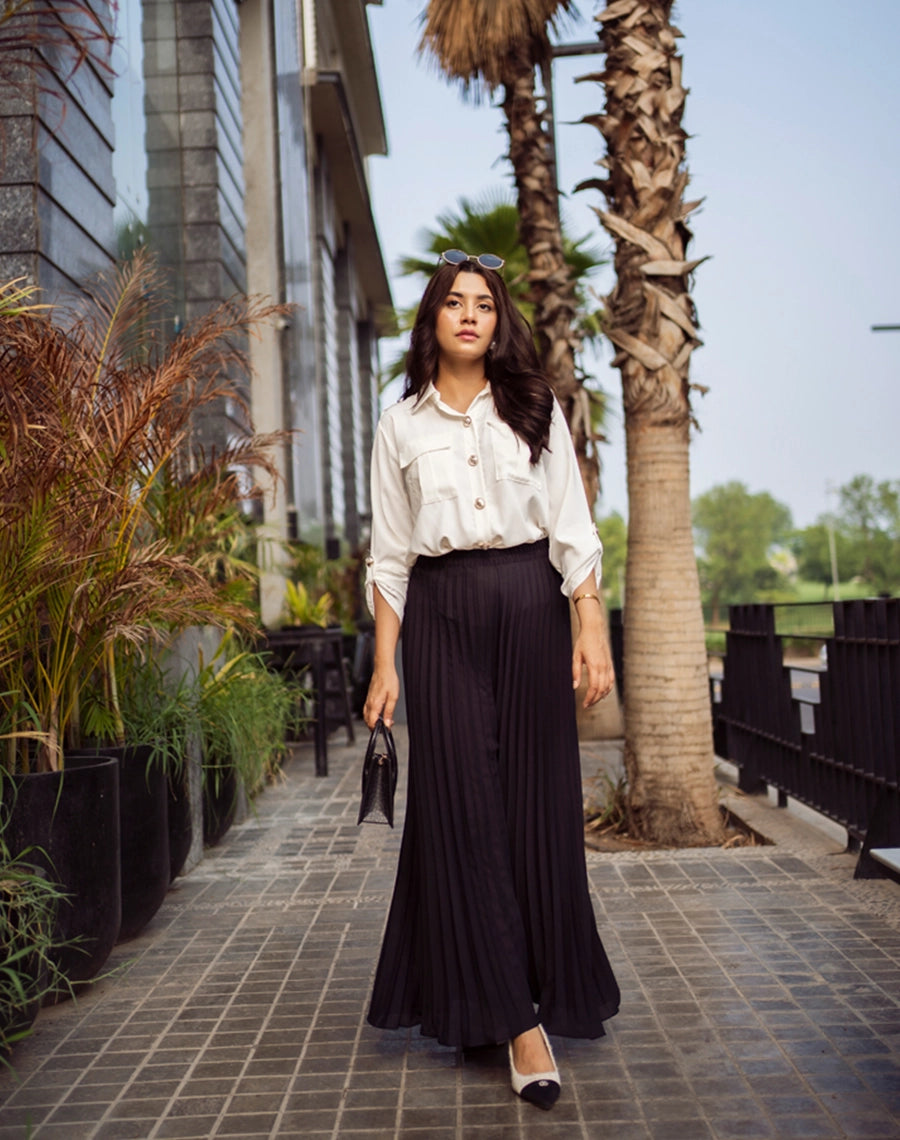 Pleated Trouser Skirt Black