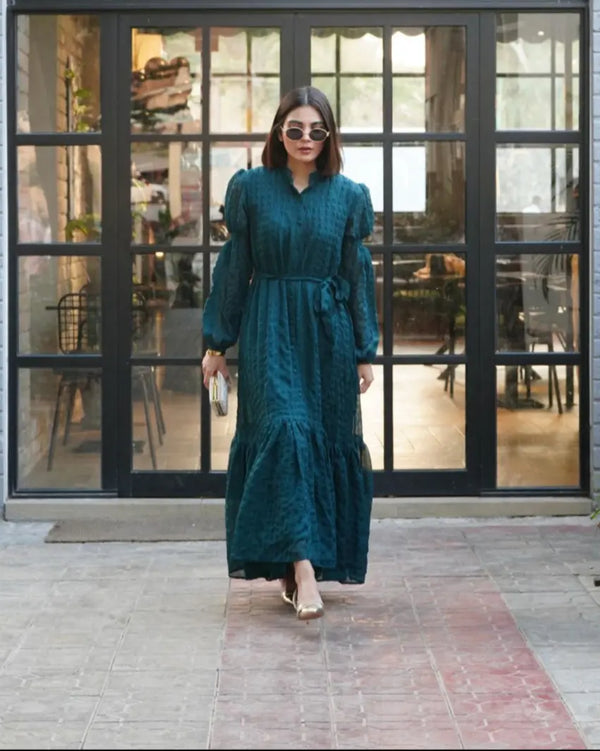 Forest whisper - Textured Chiffon Dress
