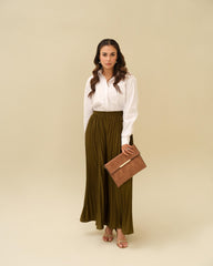 Olive Pleated Trouser - Crepe