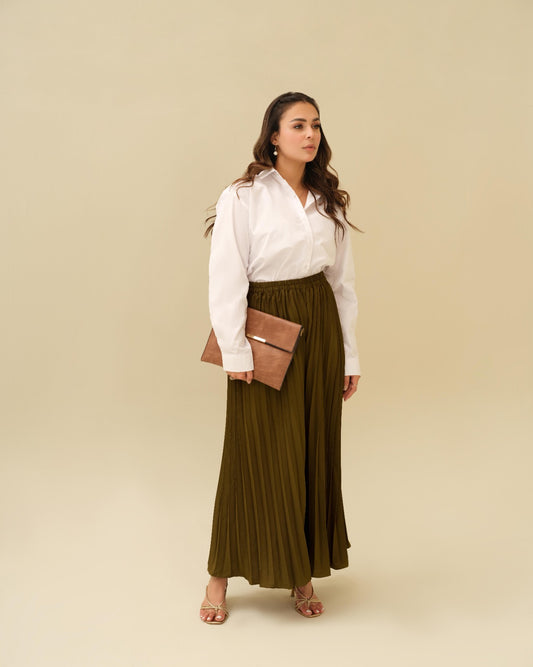 Olive Pleated Trouser - Crepe