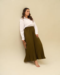 Olive Pleated Trouser - Crepe