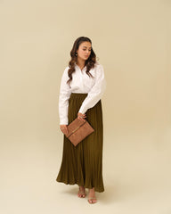 Olive Pleated Trouser - Crepe