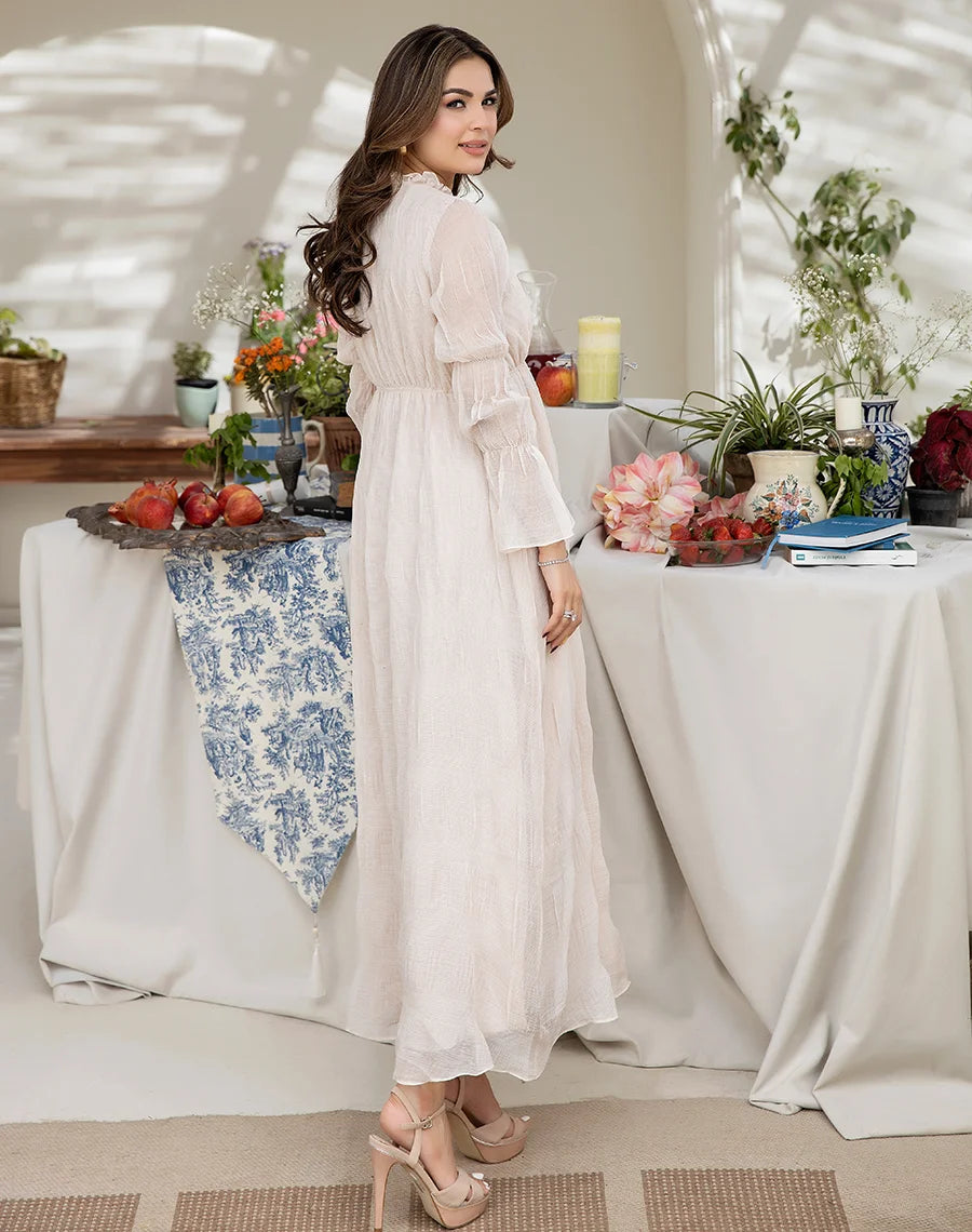 beige chiffon long dress with sleeves online