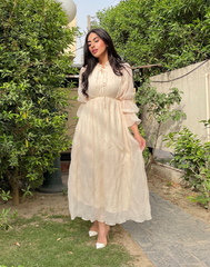 beige chiffon long dress with sleeves pakistan