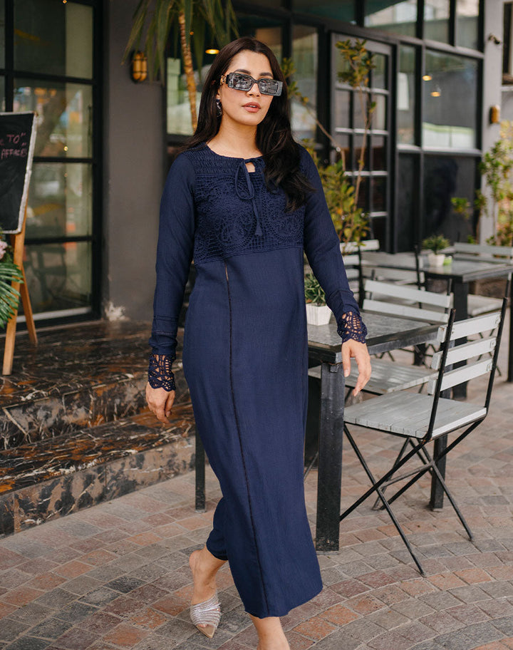 blue indigo maxi dress long