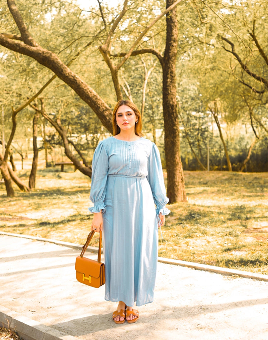 blue long sleeve dress