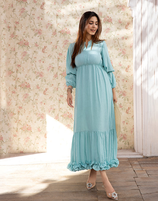 blue long sleeve dress