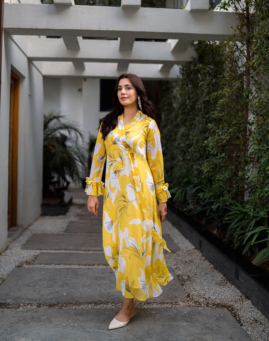 floral long dress yellow pakistan