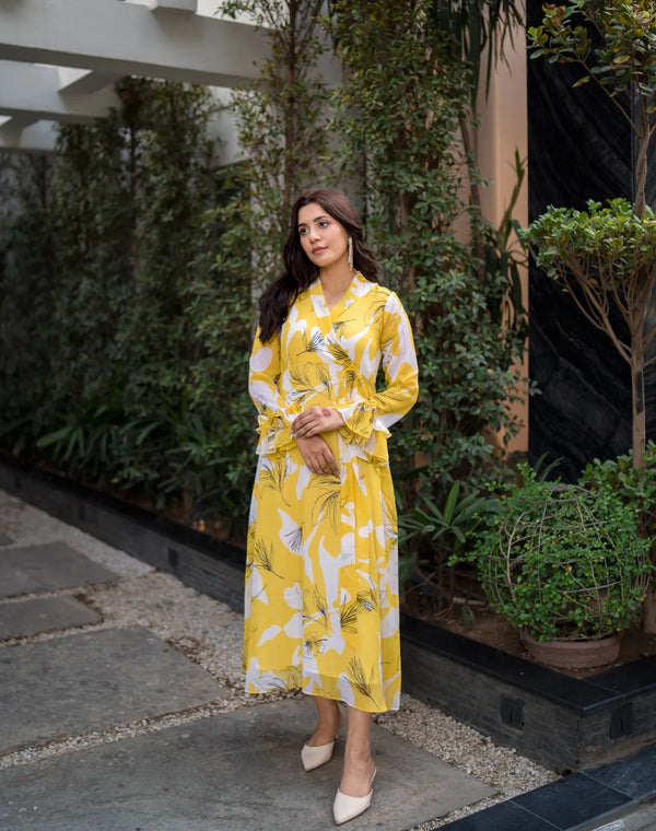 floral yellow long dress