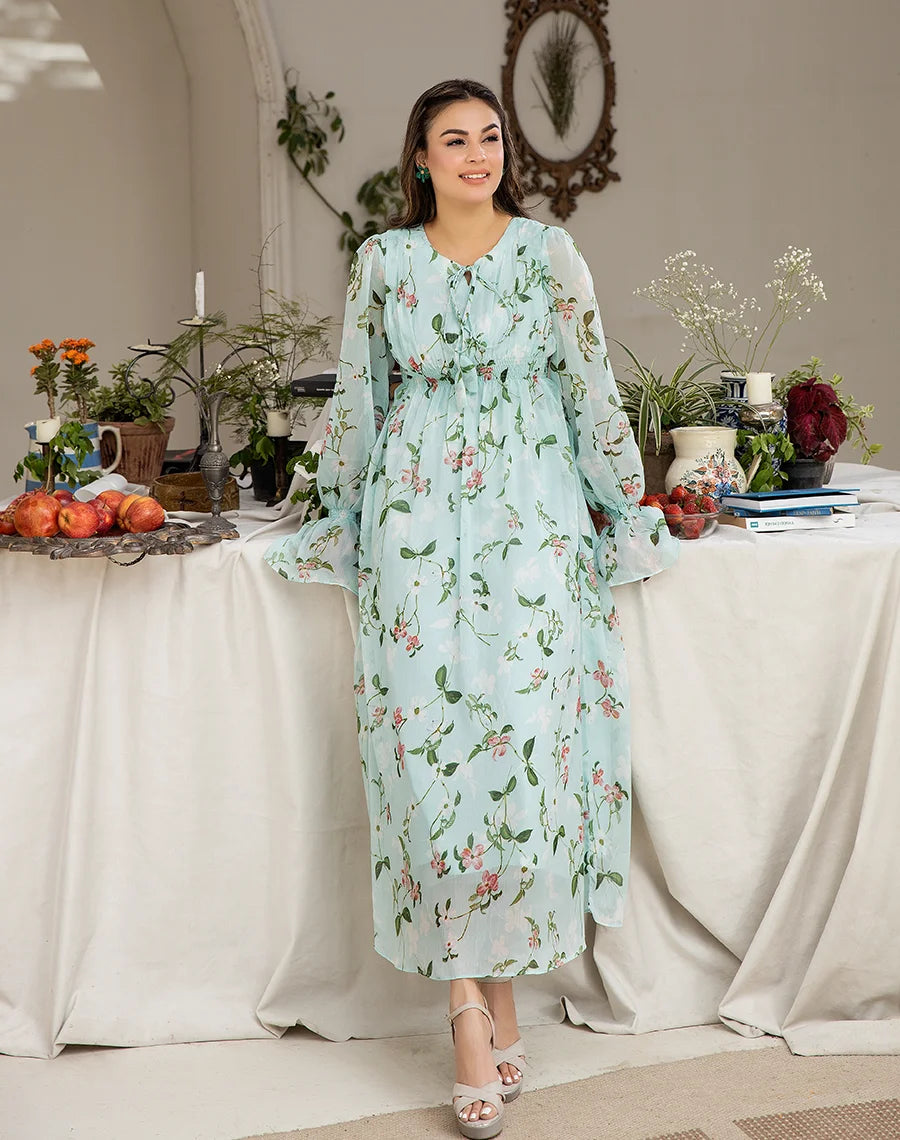 green floral long dress