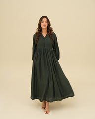 green thick linen dress