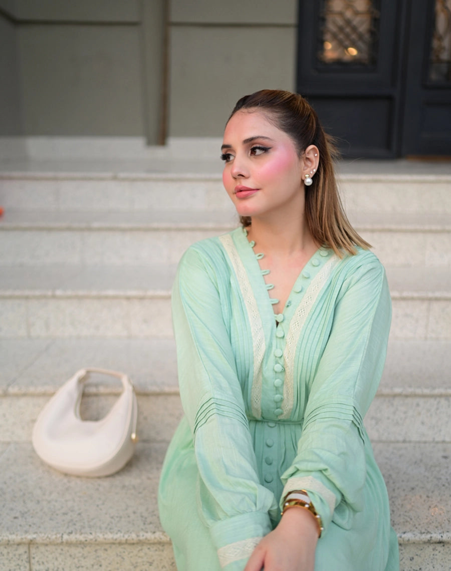 long sleeve green dress