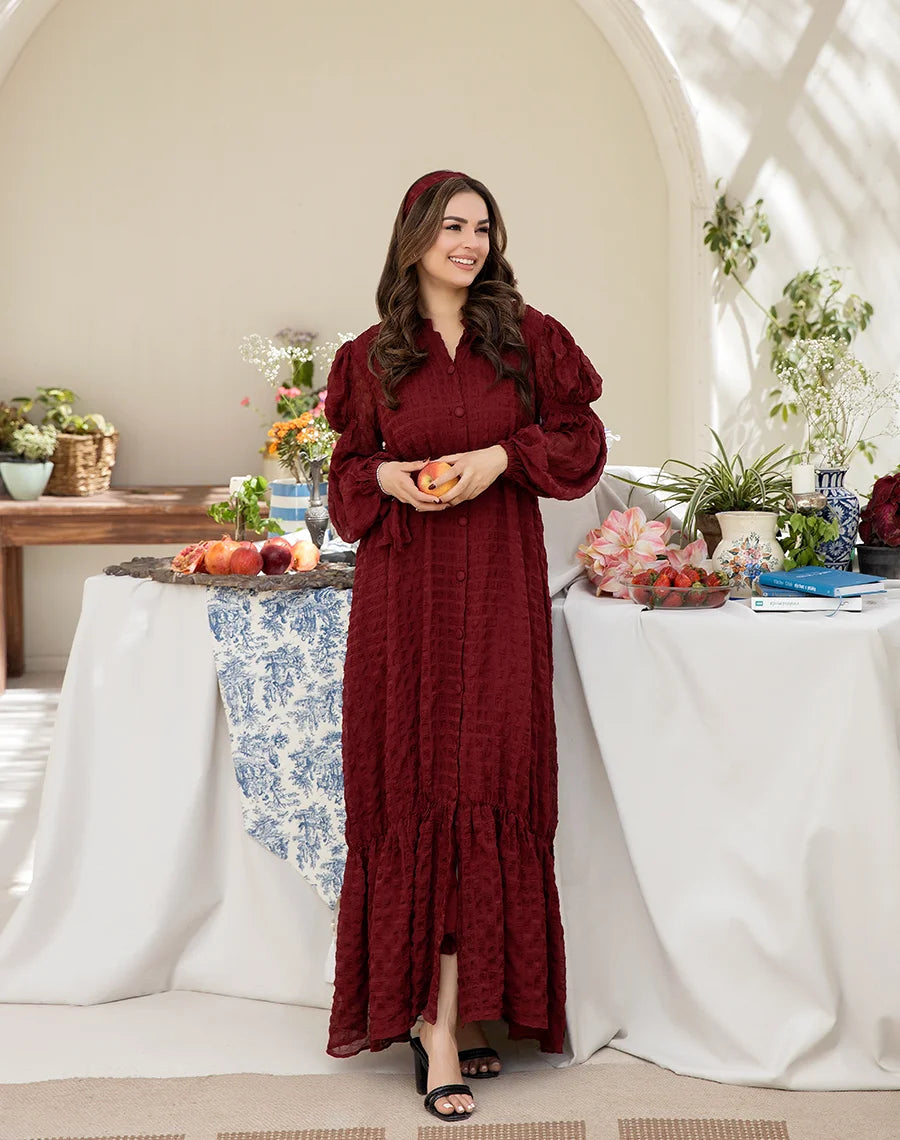 maroon long chiffon dresses for women in UAE