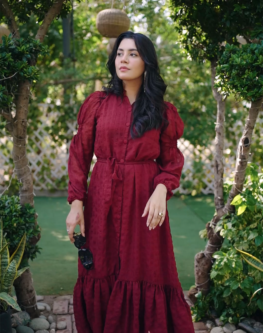 maroon long dress for women