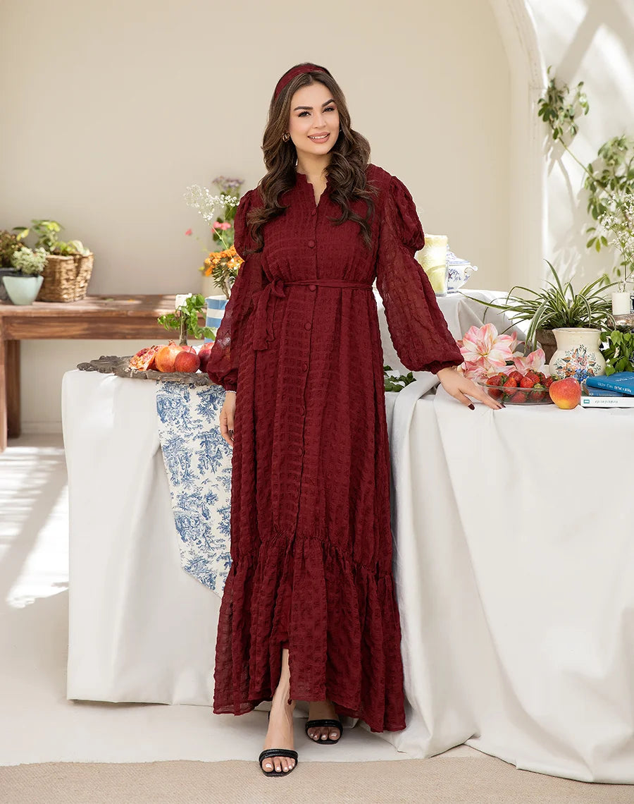 maroon long dress for women in pakistan