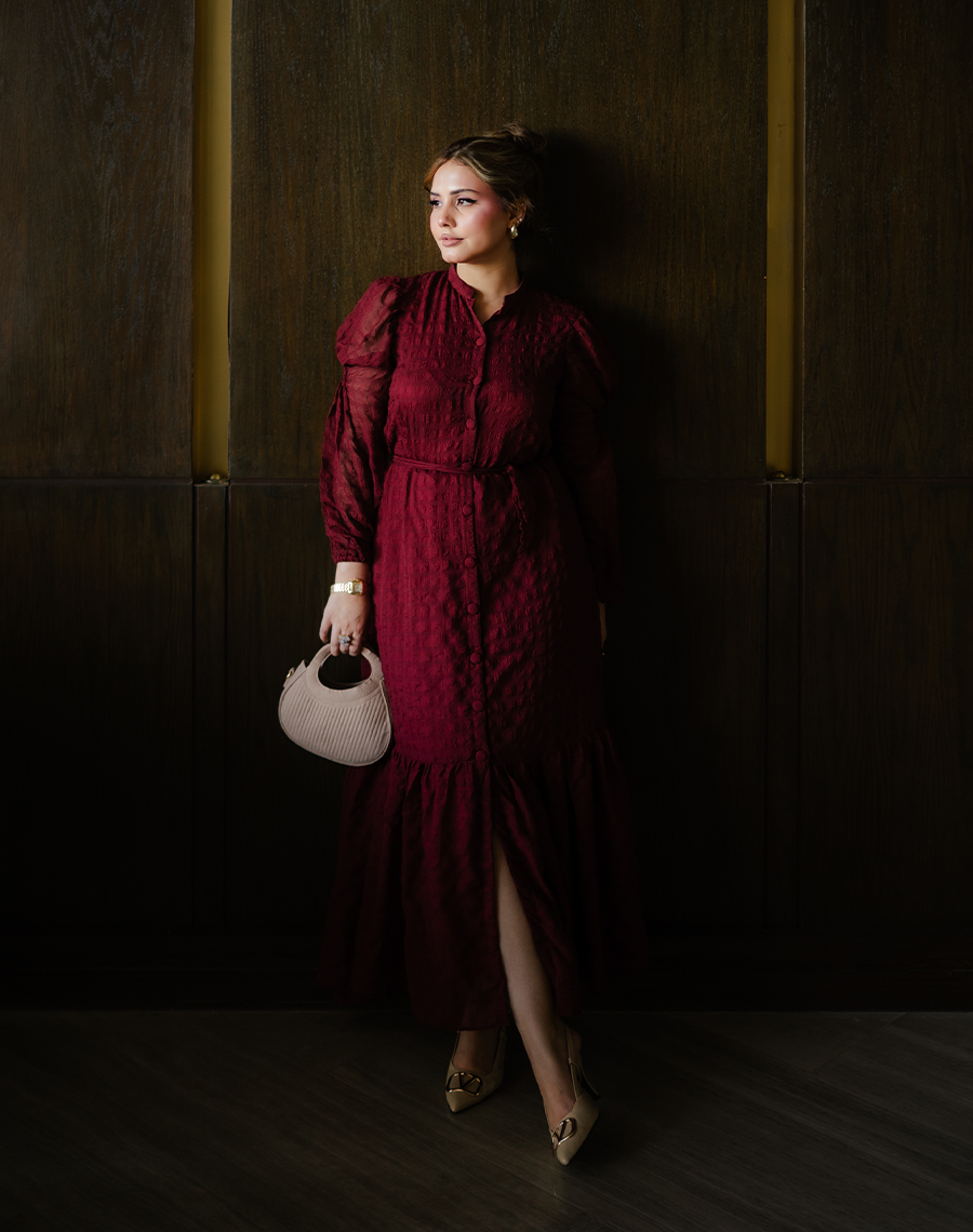 maroon long sleeve dress