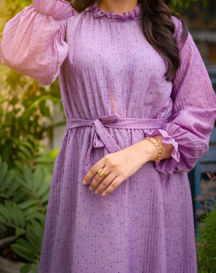 purple chiffon long sleeve dress