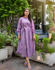 purple polka dot chiffon dress