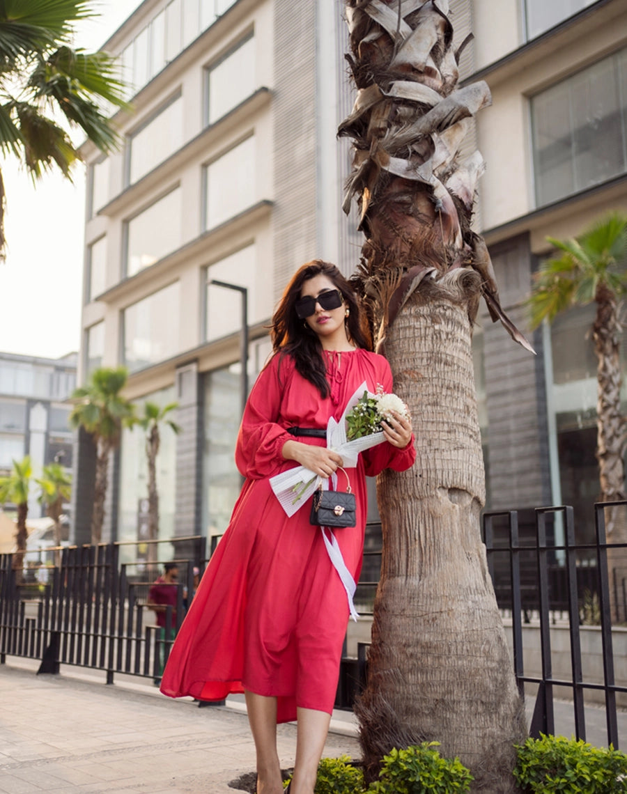 solid pink long dress