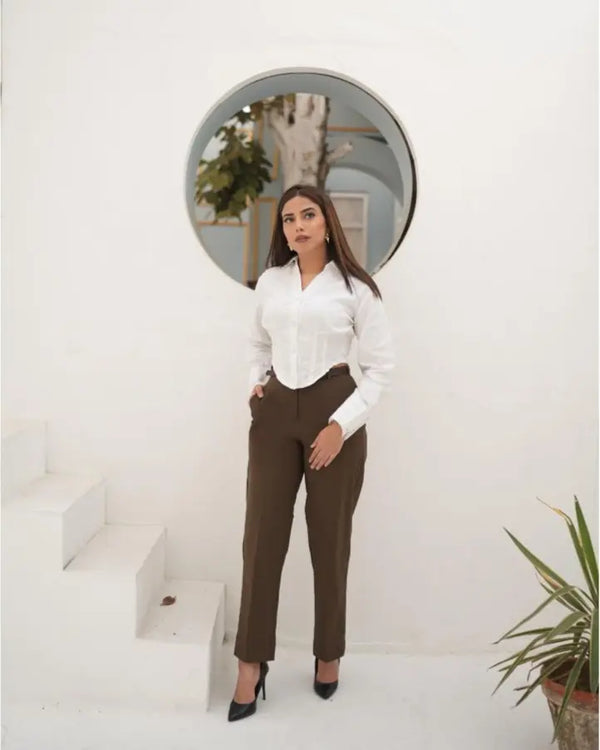 Army Green Classic Straight Pants - Stone Washed Linen