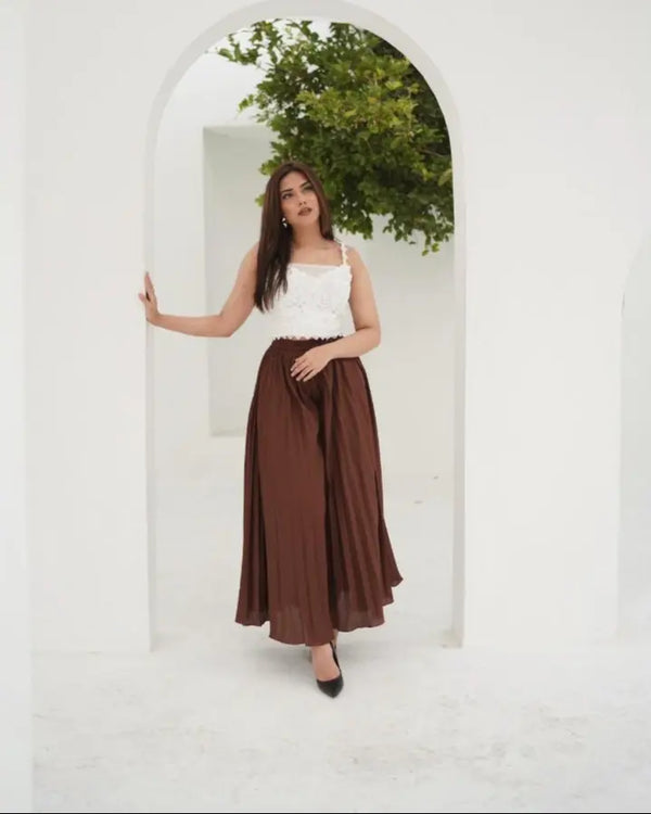 Brunette Pleated Trousers - Brown Crepe