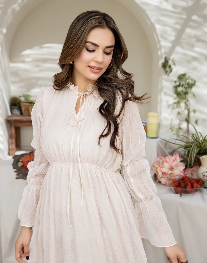 white chiffon long dress with sleeves